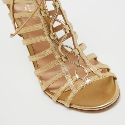 Pre Owned Gianvito Rossi Metallic Gold Leather Lace Up Caged Sandals Size 36