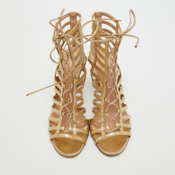 Pre Owned Gianvito Rossi Metallic Gold Leather Lace Up Caged Sandals Size 36