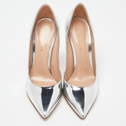 Pre Owned Gianvito Rossi Silver Laminated Leather Pointed Toe Pumps Size 37