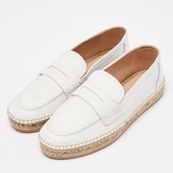 Pre Owned Gianvito Rossi Off White Leather Espadrille Loafers Size 39