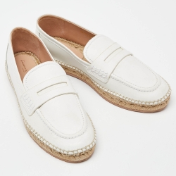 Pre Owned Gianvito Rossi Off White Leather Espadrille Loafers Size 39