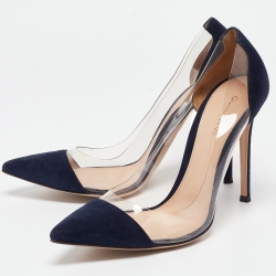 Pre Owned Gianvito Rossi Navy Blue PVC and Suede Plexi Pumps Size 39