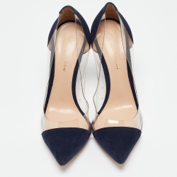 Pre Owned Gianvito Rossi Navy Blue PVC and Suede Plexi Pumps Size 39