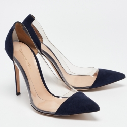 Pre Owned Gianvito Rossi Navy Blue PVC and Suede Plexi Pumps Size 39