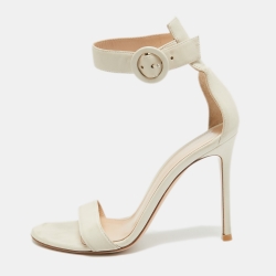 Cream Leather Ankle Strap Sandals