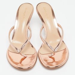 Pre Owned Gianvito Rossi Rose Gold Patent Leather Thong Sandals Size 39