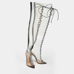 Pre Owned Gianvito Rossi Transparent/Black Leather and PVC Nikita Over The Knee Length Boots Size 40