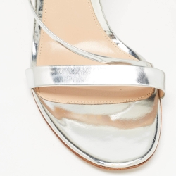 Pre Owned Gianvito Rossi Silver Leather Ankle Strap Sandals Size 40