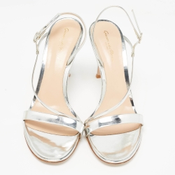 Pre Owned Gianvito Rossi Silver Leather Ankle Strap Sandals Size 40