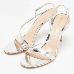Gianvito Rossi Silver Leather Ankle Strap Sandals Size 40