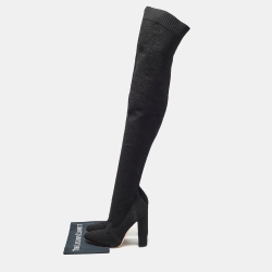 Pre Owned Gianvito Rossi Black Knit Fabric Knee Length Boots Size 40