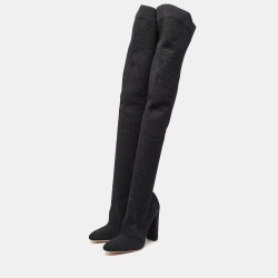 Pre Owned Gianvito Rossi Black Knit Fabric Knee Length Boots Size 40