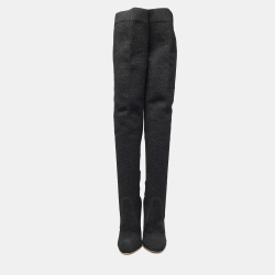 Pre Owned Gianvito Rossi Black Knit Fabric Knee Length Boots Size 40