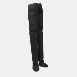 Pre Owned Gianvito Rossi Black Knit Fabric Knee Length Boots Size 40