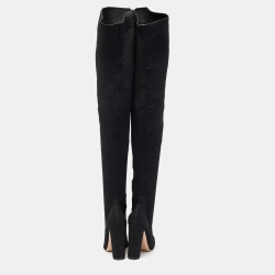 Pre Owned Gianvito Rossi Black Knit Fabric Knee Length Boots Size 40