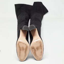 Pre Owned Gianvito Rossi Black Knit Fabric Knee Length Boots Size 40