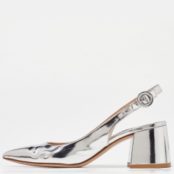 Silver Patent Leather Slingback Pumps