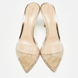 Pre Owned Gianvito Rossi Gold PVC and Leather Elle Sandals Size 39.5