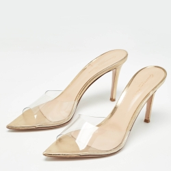 Pre Owned Gianvito Rossi Gold PVC and Leather Elle Sandals Size 39.5