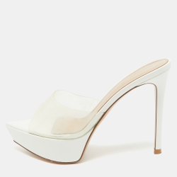 Pre Owned Gianvito Rossi Transparent PVC Slide Sandals Size 37.5