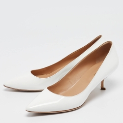 Pre Owned Sergio Rossi White Patent Leather Pointed Toe Pumps Size 40.5