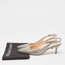 Pre Owned Gianvito Rossi Silver Metallic Mesh Slingback Pumps Size 38