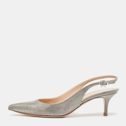 Pre Owned Gianvito Rossi Silver Metallic Mesh Slingback Pumps Size 38