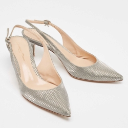 Pre Owned Gianvito Rossi Silver Metallic Mesh Slingback Pumps Size 38
