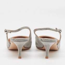 Pre Owned Gianvito Rossi Silver Metallic Mesh Slingback Pumps Size 38