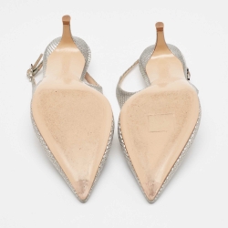 Pre Owned Gianvito Rossi Silver Metallic Mesh Slingback Pumps Size 38