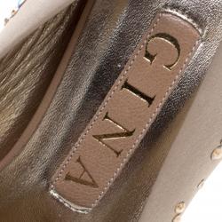 Pre Owned حذاء كعب عالي جينا ساتان بيج مرصع كريستال مقاس 38