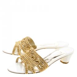Pre Owned Gina Gold Crystal Embellished Slides Size 41