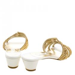 Pre Owned Gina Gold Crystal Embellished Slides Size 41
