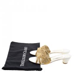 Pre Owned Gina Gold Crystal Embellished Slides Size 41