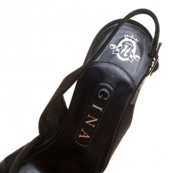 Pre Owned صندل جينا فتحة كعب مزخرف بروش كريستال ساتان أسود مقاس 38