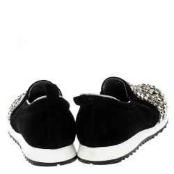 Pre Owned Gina Black Satin Crystal Embellished Slip On Sneakers Size 39