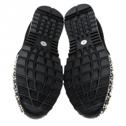 Pre Owned Gina Black Satin Crystal Embellished Slip On Sneakers Size 39