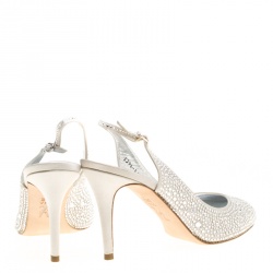 Pre Owned ص ندل جينا ساتان بيج مزخرف كريستال بحزام للكاحل مقاس 38