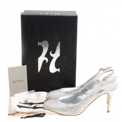 Pre Owned صندل جينا ساتان بيج مزخرف كريستال بحزام للكاحل مقاس 38