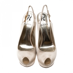 مملوكة مسب قًا صندل جينا ساتان بيج كريستال مزخرف مقدمة مفتوحة بحزام للكاحل مقاس 38