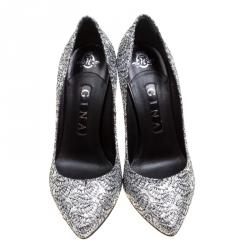 Pre Owned حذاء كعب عالي جينا غليتر فضي ميتالك مقاس 38