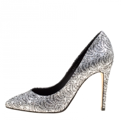 Pre Owned حذاء كعب عالي جينا غليتر فضي ميتالك مقاس 38