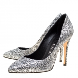 Pre Owned حذاء كعب عالي جينا غليتر فضي ميتالك مقاس 38