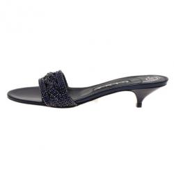 Pre Owned Gina Blue Crystal Kitten Heel Slides Size 38
