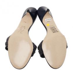 Pre Owned Gina Blue Crystal Kitten Heel Slides Size 38