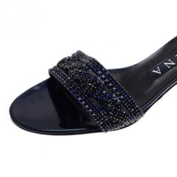 Pre Owned Gina Blue Crystal Kitten Heel Slides Size 38