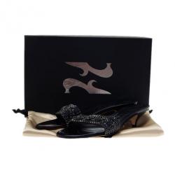 Pre Owned Gina Blue Crystal Kitten Heel Slides Size 38