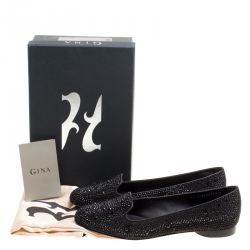 Pre Owned حذاء سليبرز جينا سموكينغ ساتان مزخرف كريسال سوداء مقاس 38