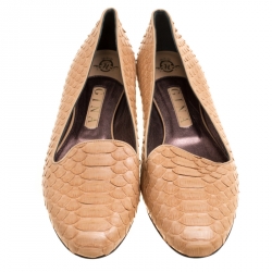 Pre Owned حذاء سليبرز جينا سموكينغ جلد ثعبان بيج مقاس 41