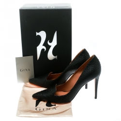 Gina Black Python Leather Pointed Toe Pumps Size 39.5